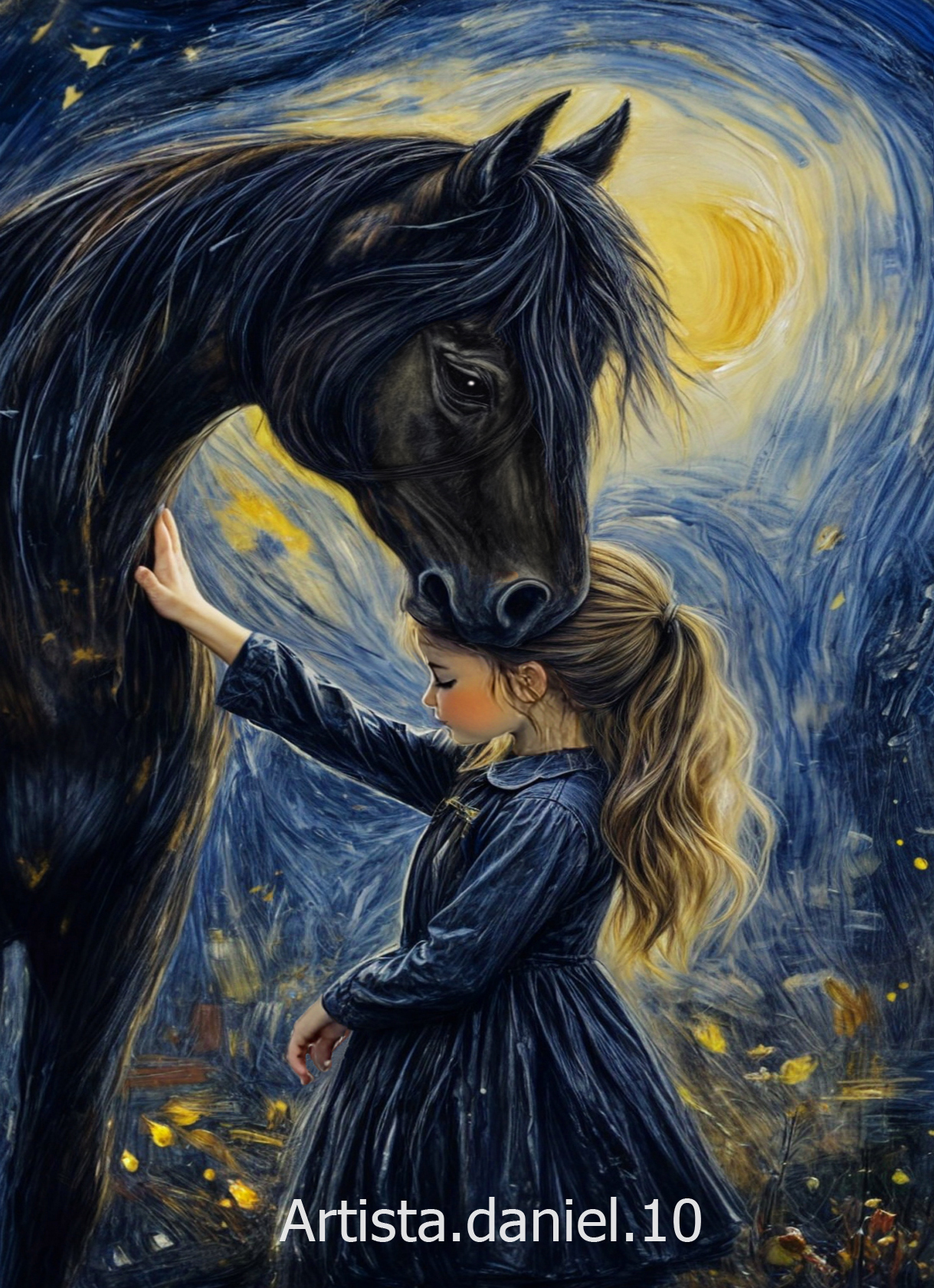 Dibujo digital de Caballo y niña
