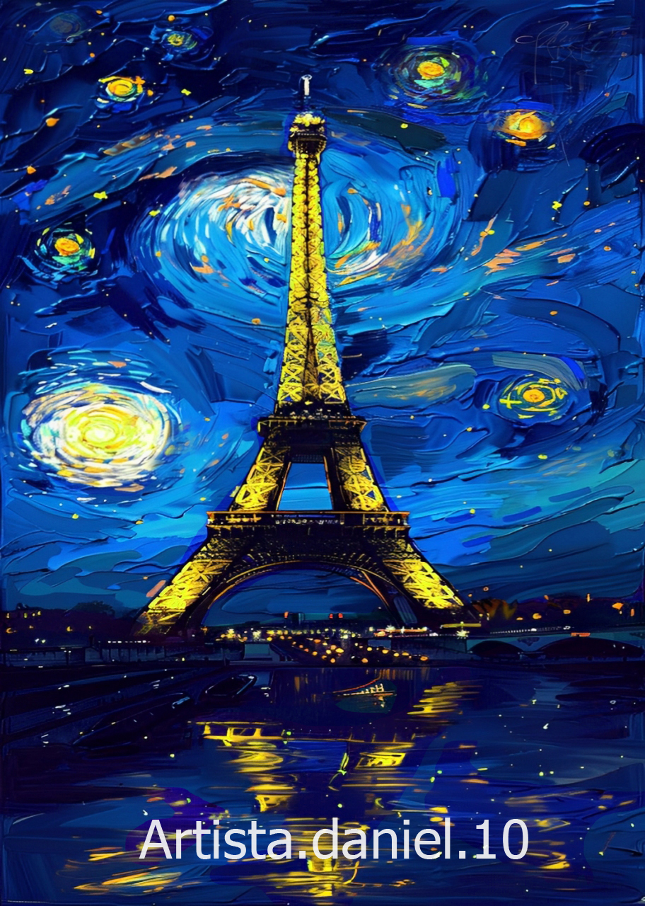 Dibujo digital de París estilo van gogh