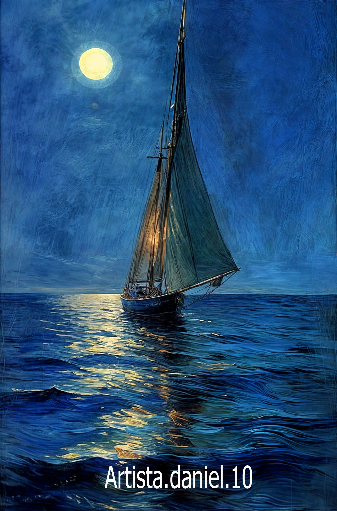Dibujo digital del barco en el mar estilo Van Gogh
