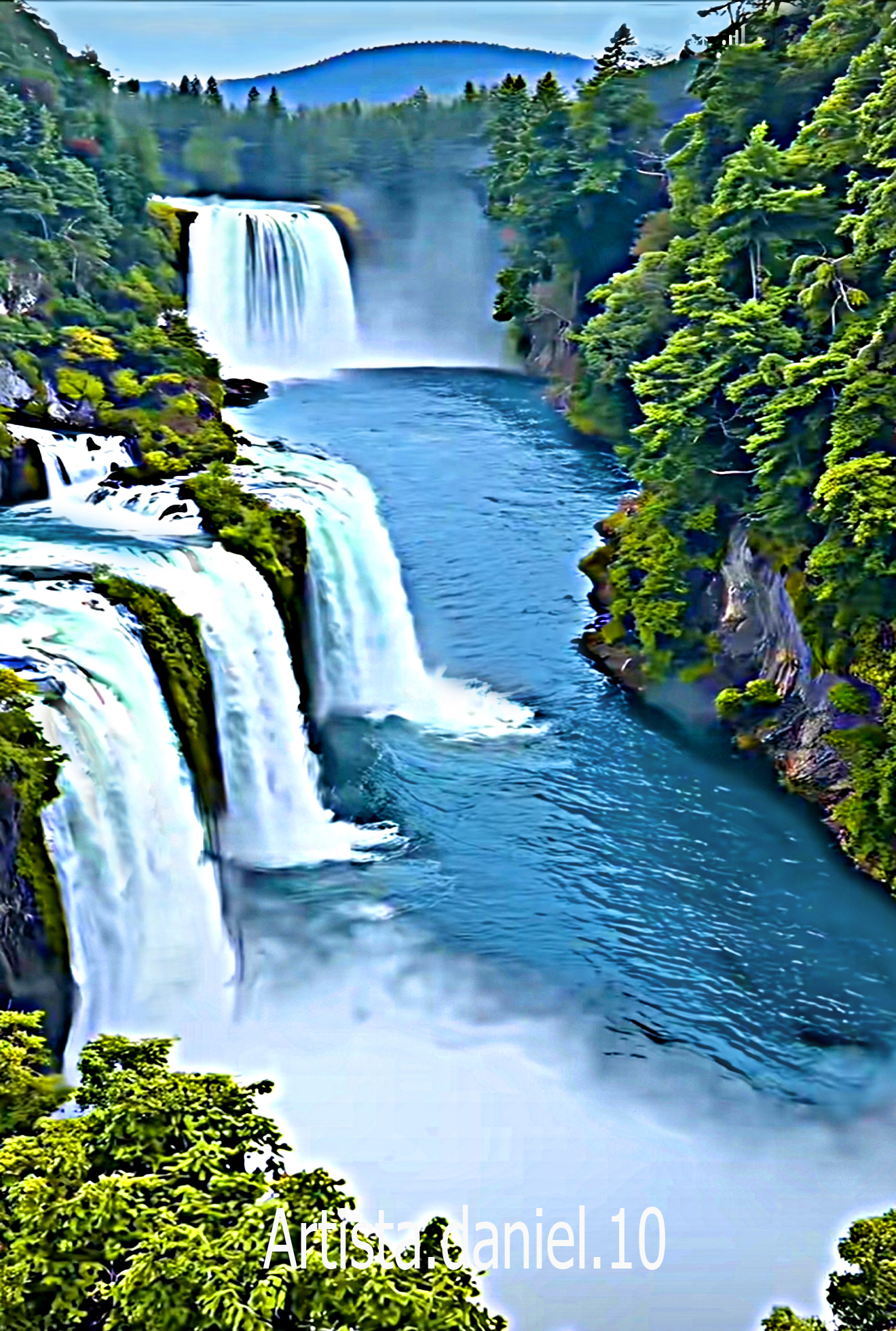 Dibujo digital del cascadas y su río